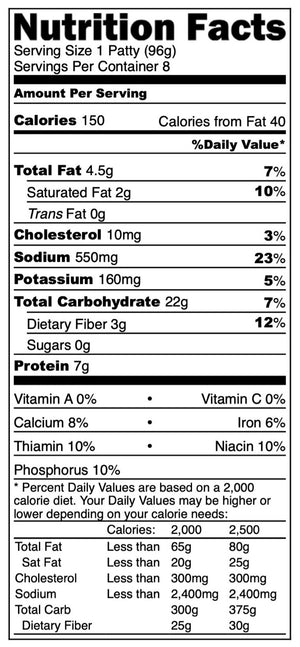 Freeze Dried Uncooked Garden Veggie Burger Patties